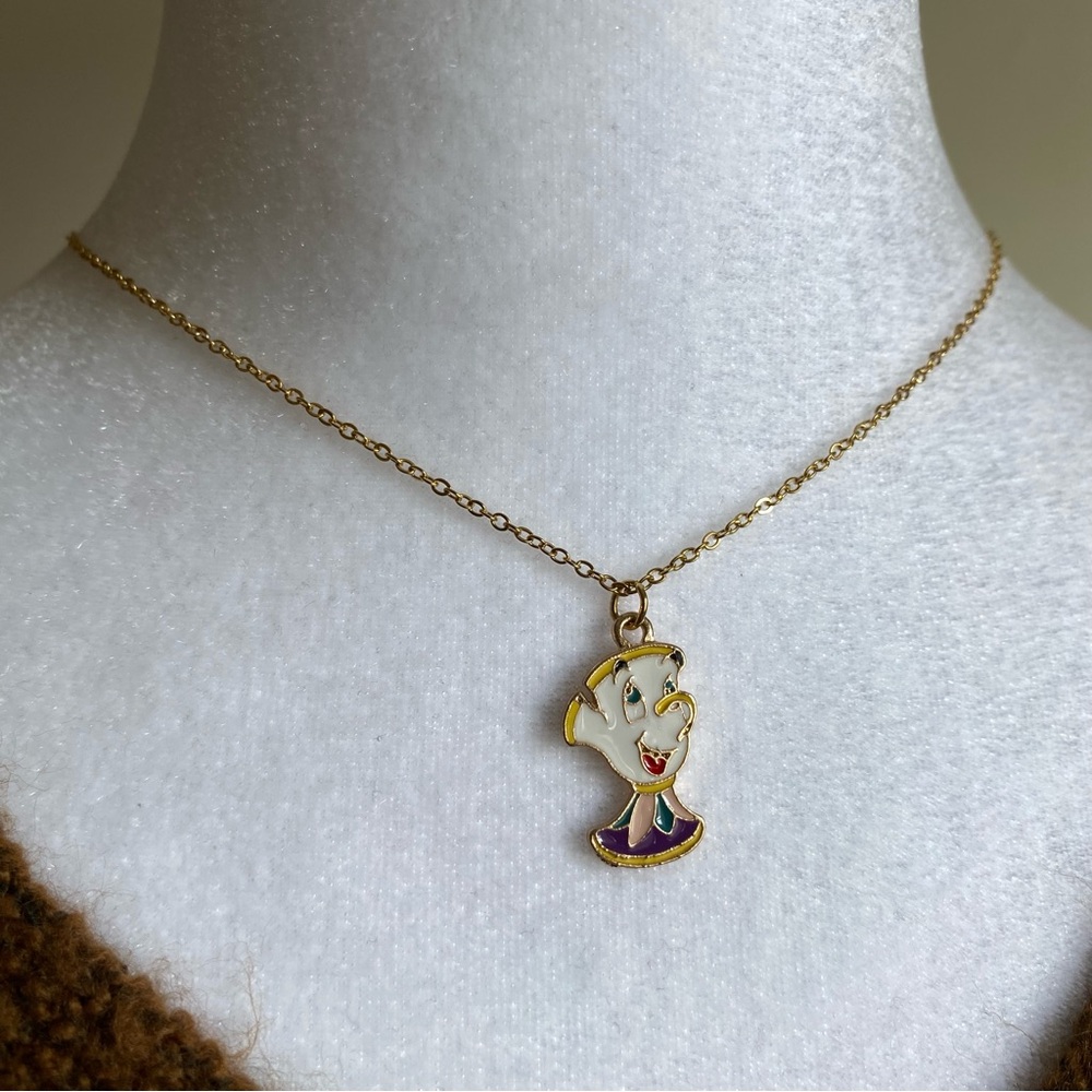 Handmade Chip Beauty & the Beast 18K GOLD PLATED STAINLESS STEEL Necklace Disney - Picture 8 of 9